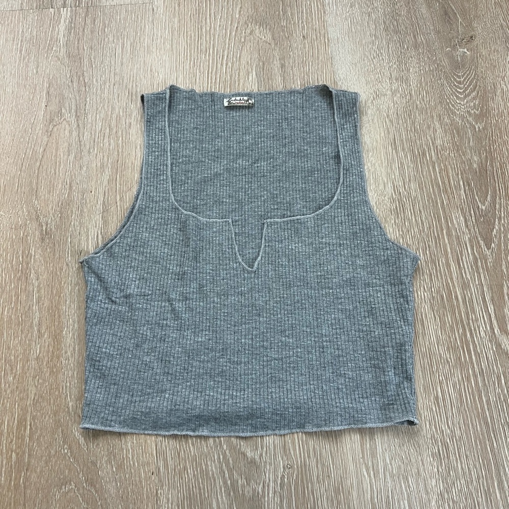 Free People FP Intimately Gray Ribbed Notch Crop Top
